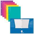 Better Office Products 3-Hole Punch 4 Pocket Glossy Laminated Paper Folders, Assorted Bright Colors, 6PK 80296